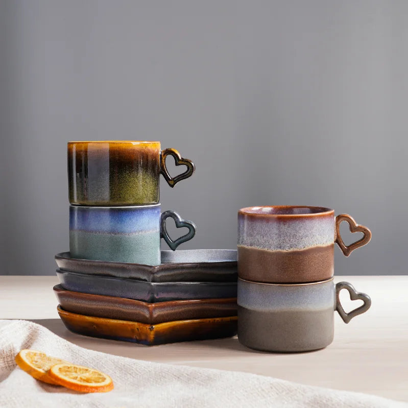Creative Vintage Reactive Glazed Ceramic Espresso Cup Coffee Cup with Saucers
