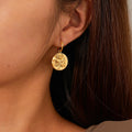 European and American Fashion Stainless Steel Disc Carved Rose Light Luxury High-end Versatile Temperament Earrings