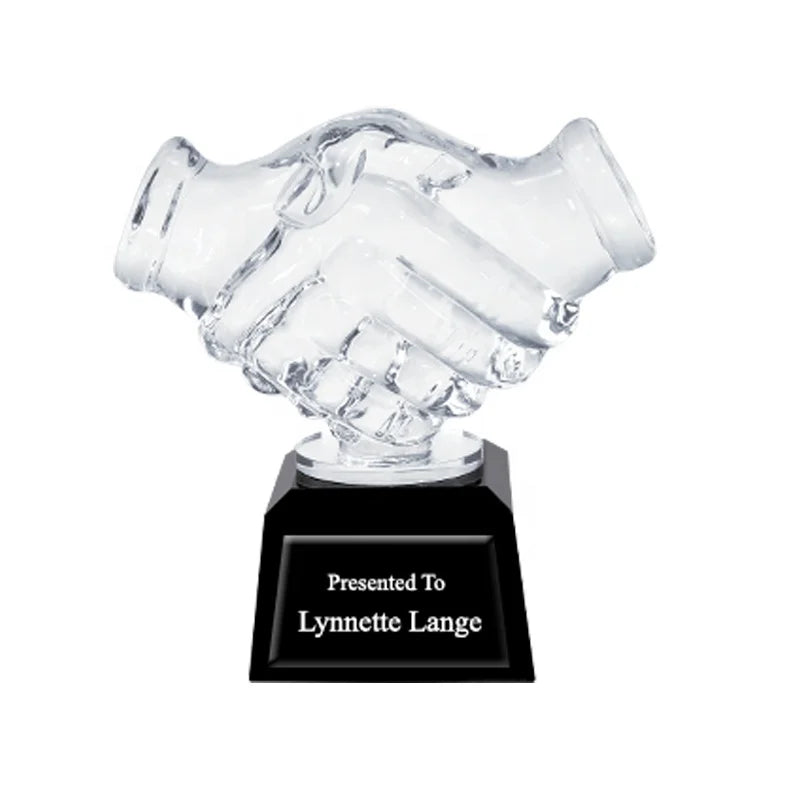 Small Custom Crystal Trophy New Design Cheap Award for Partnership Recognition Shaking Hands Crystal Award Trophy