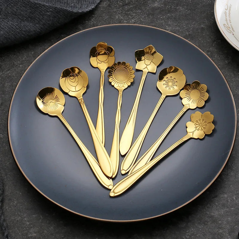 Metal Coffee Tea Spoon Short Handle Sunflower Shape Stainless Steel Stirring Spoon