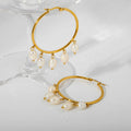 Women's Stainless Steel Pearl Hoop Earrings with Tassel Pendant Gold Plated Jewelry