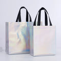 GRS Certified Holographic Shopping Bags Custom Logo Metallic Iridescent Reusable Tote Bags