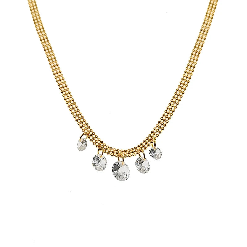 French Style Design 925 Sterling Silver Zircon Pendant Necklace for Women 18K Gold Plated 925 Silver  Beads Chain Necklace
