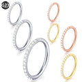 Implant Grade Titanium Hinged Segment Hoop Ring Clicker Nose Septum Piercings Helix With Outward Facing Pave CZs