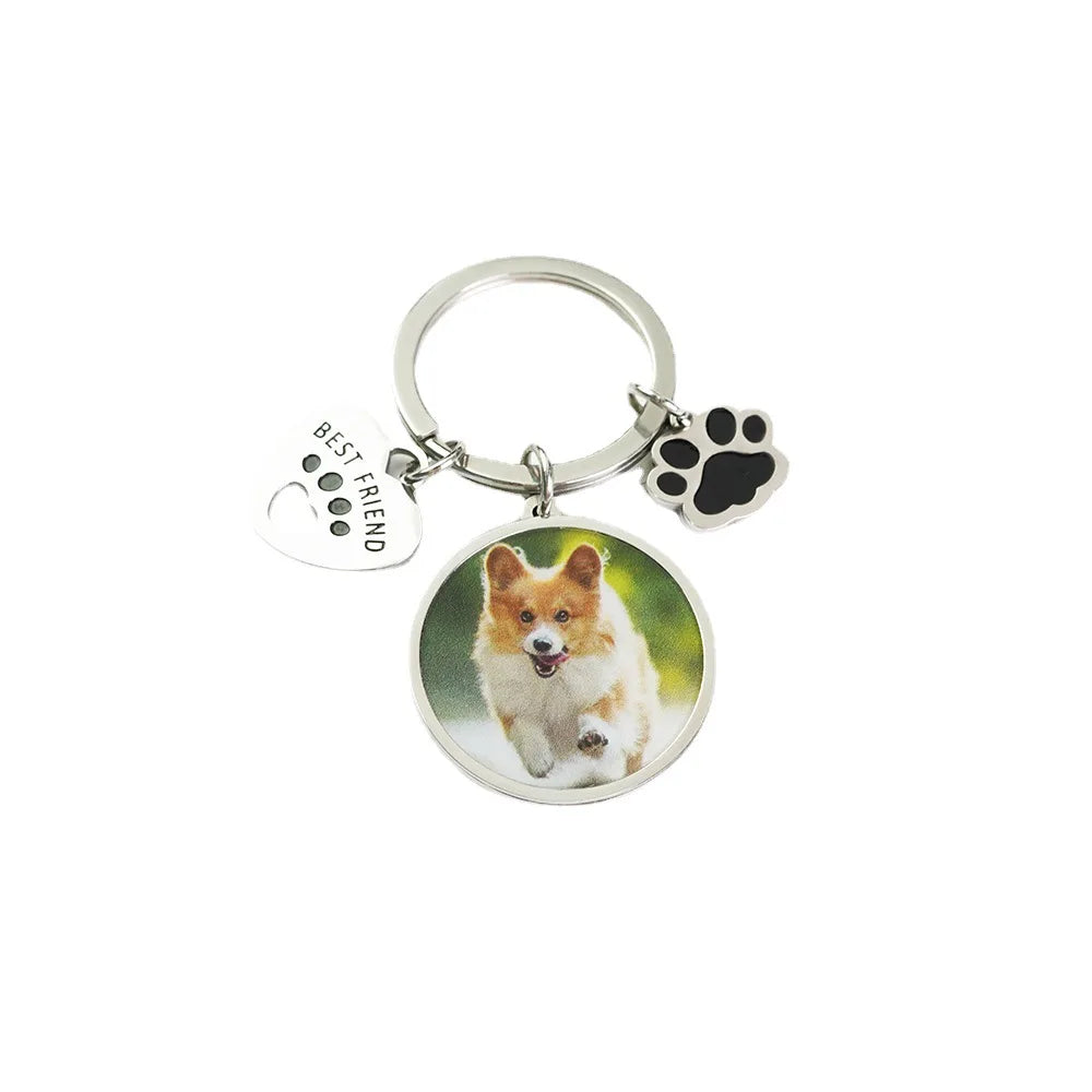 Custom Stainless Steel Metal Cat & Dog Paw Pendant Hanging Keychain Sublimation Blank Keychains for Personalization