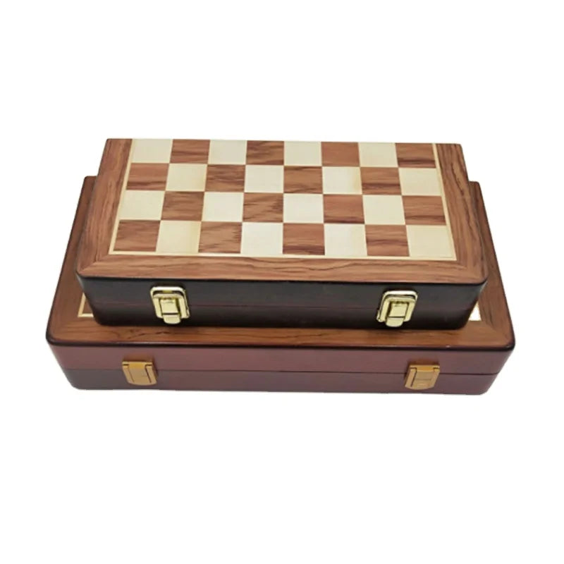 Wooden Round Folding Chess with Magnetic Chess Pieces Travel Game Custom Collins Wooden Chess Set With Board Storage Box