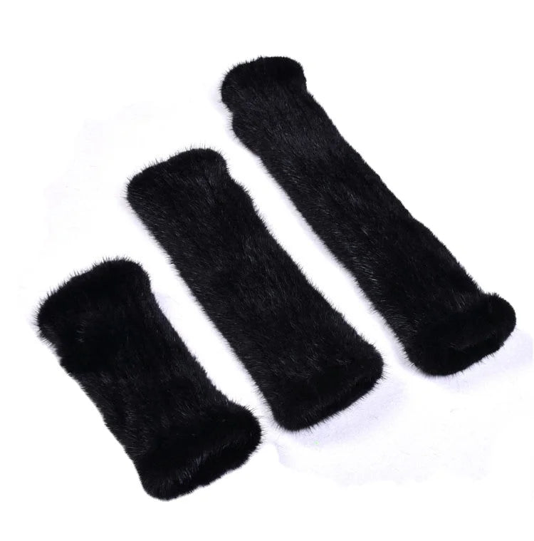 MWFur Hand Knitted Mink Fur Arm Warmer Half-finger Gloves Female Sleeves Stretch Woven Mink Fur Mittens for Women