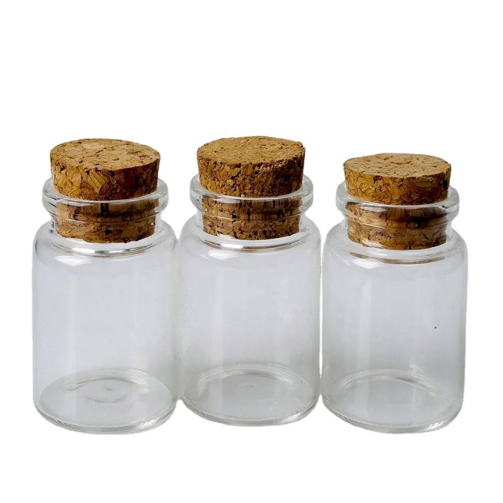 Various Styles Tubular Vial Empty Bottles Amber Clear with Cork Cap for Candy Sugar Chocolate Screen Printing Surface Handling