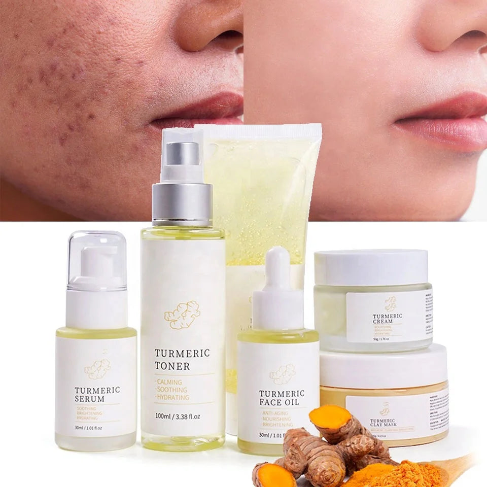 Hot Selling Vegan Travel Skin Care Set Organic Whitening Facial Beauty with Turmeric Ginger Vitamin C for Face Cosmetics
