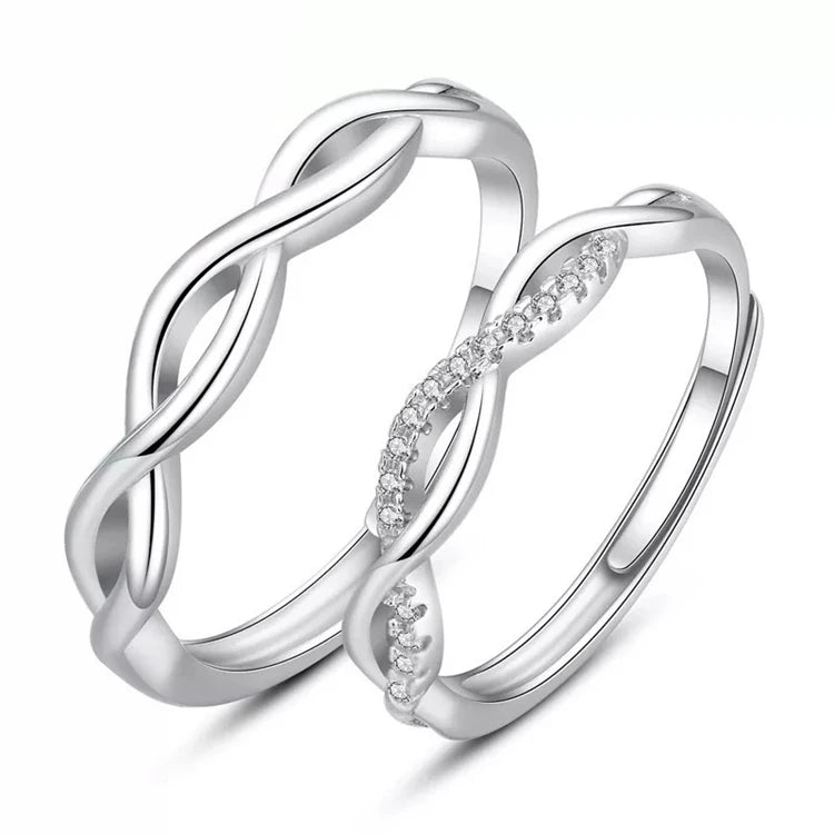 Fashion 925 Silver Plated Zircon Crystal Engagement Band Adjustable Couple Rings Jewelry for Lover