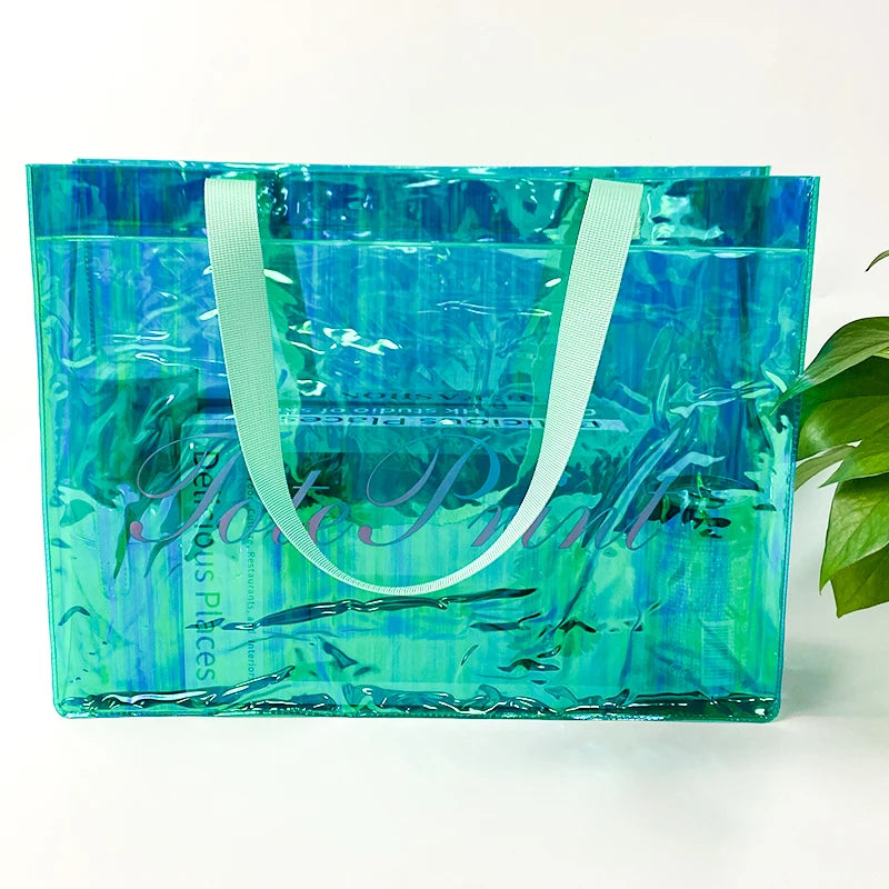 2026 Custom Logo PVC Tote Bag Clear Transparent Waterproof Shopping Bag with Zipper and Pocket