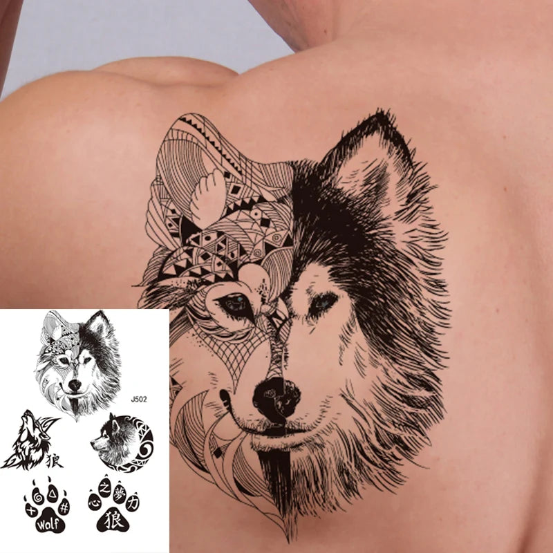 Wholesale Factory Wolf Paper Eco-Friendly Temporary Tattoo Sticker Waterproof Adhesive Face Body Arm Design Luxury Cool