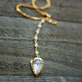 NM38542 Gold Plated 24 Inch Clear Quartz Jewelry Clear Arrowhead Quartz Crystal Lariat Necklace Y Necklace Rosary Chain Necklace