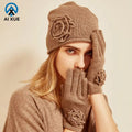 Factory Custom Logo Wool Fleece Jacquard Beanie Gloves Set Knit Hat Scarf Adults Plain Yarn Dyed Pattern Heat-Transfer Printed