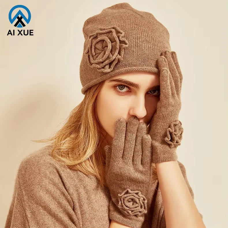 Factory Custom Logo Wool Fleece Jacquard Beanie Gloves Set Knit Hat Scarf Adults Plain Yarn Dyed Pattern Heat-Transfer Printed