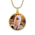 Anniversary Memory Gift 45mm Circle Medal Photo Picture Charms Necklace CZ Diamond Custom Popular for Women Men Rhodium Brass J