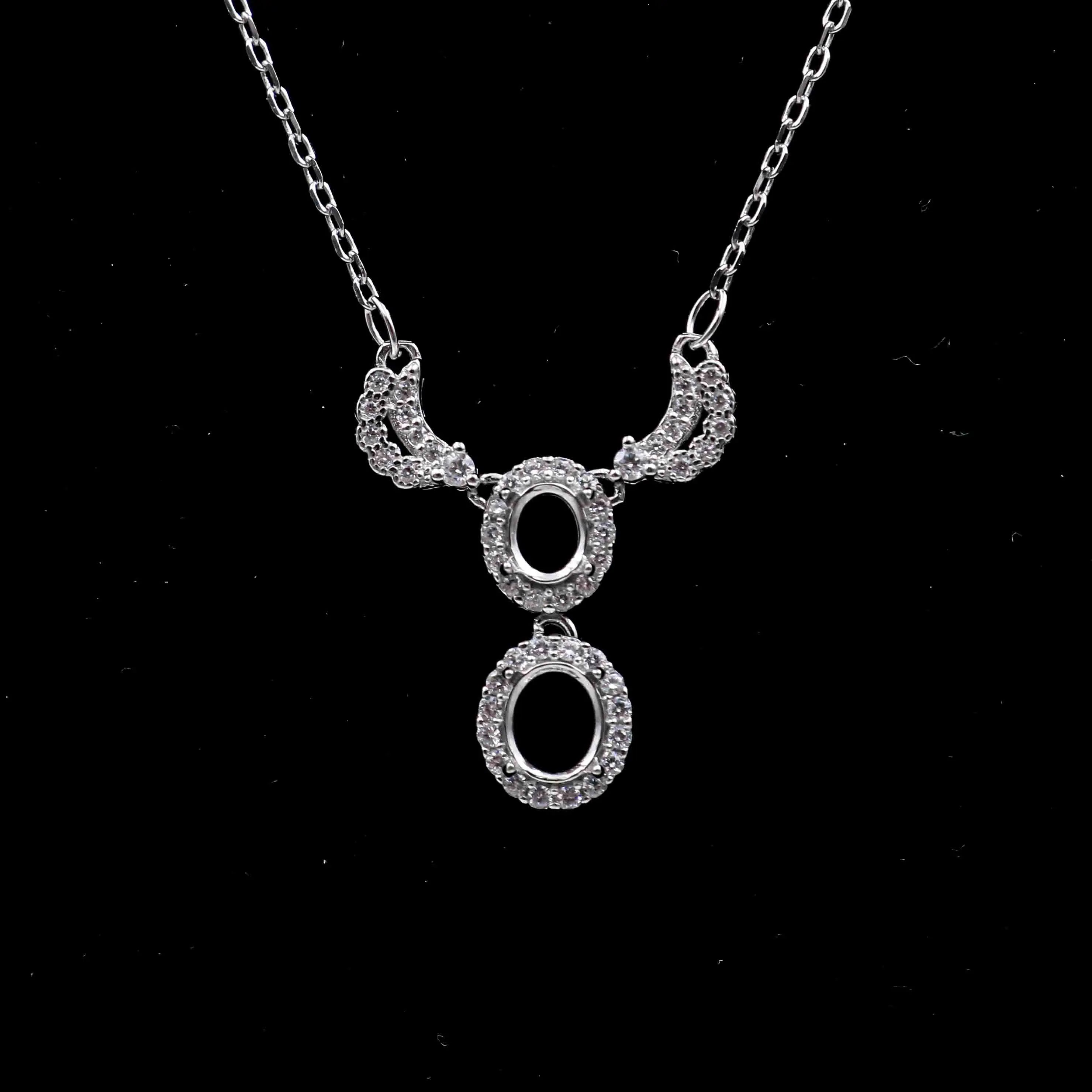 Sterling Silver 4*5+5*6mm Semi Mount Necklace Empty Support Blank Claws Setting S925 Base Without Center Stone for DIY Inlay
