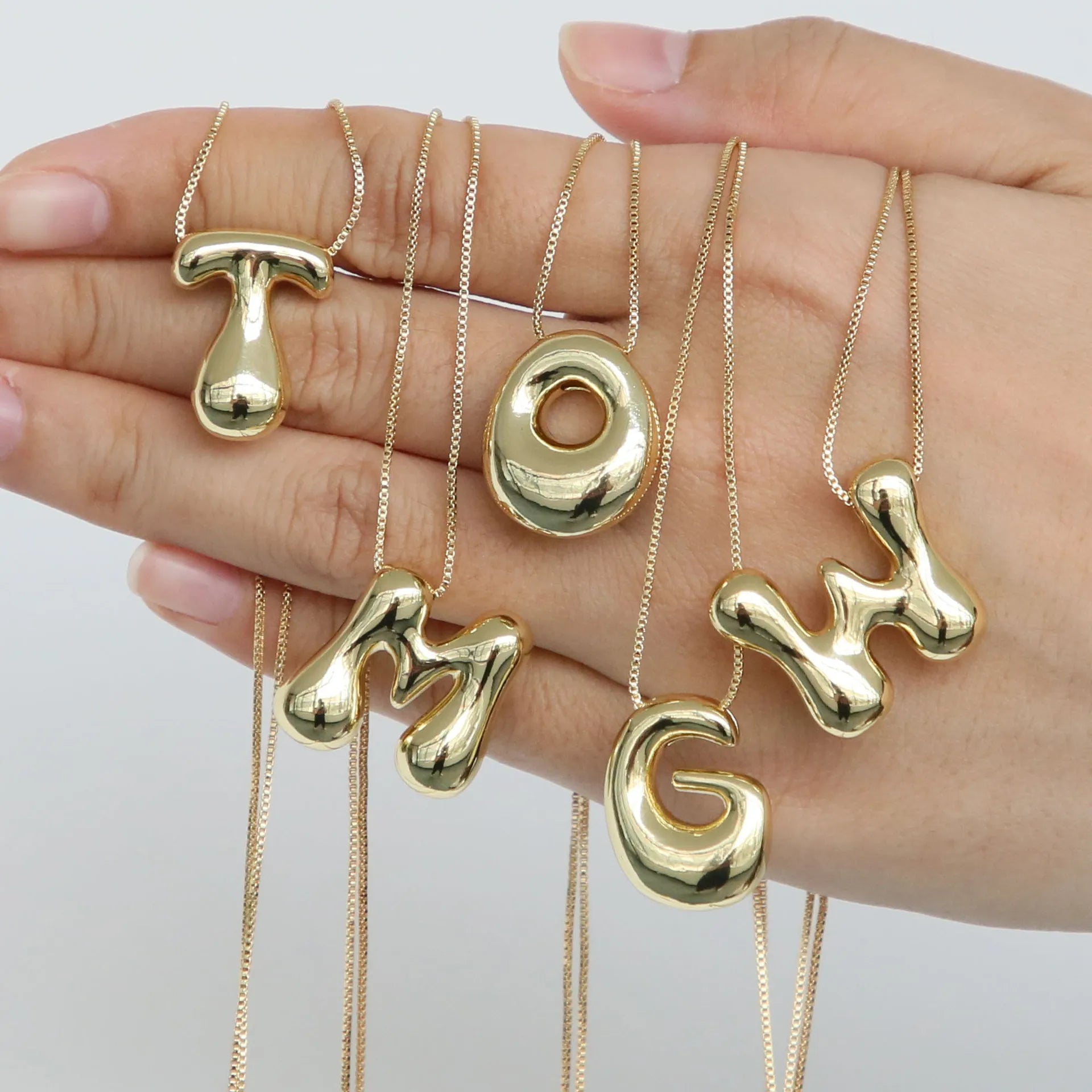 Trendy Chunky Dainty Initial Bubble Letter Necklace for Women Personalized Gold Plated Brass Puffy Balloon Charm