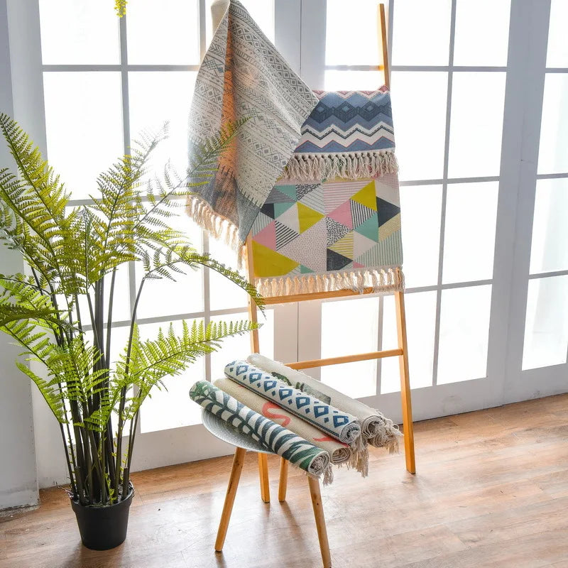 Hot Sale Livingroom Carpet with Tassel Cotton Weave Rug