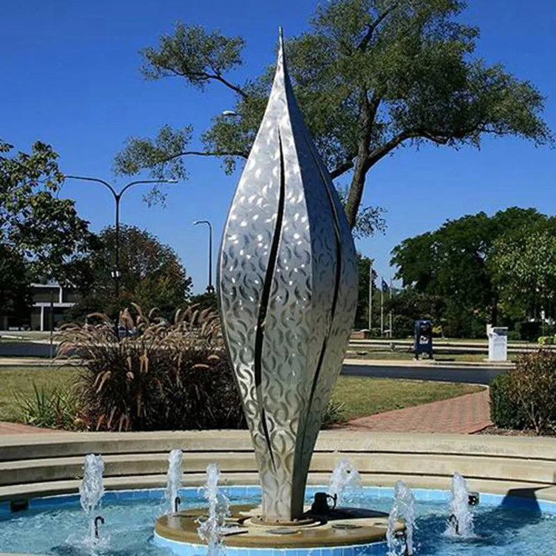 Park Scenic Area Modern Metal Statue Stainless Steel Abstract Art Sculpture Mirror Polished Water Fountain