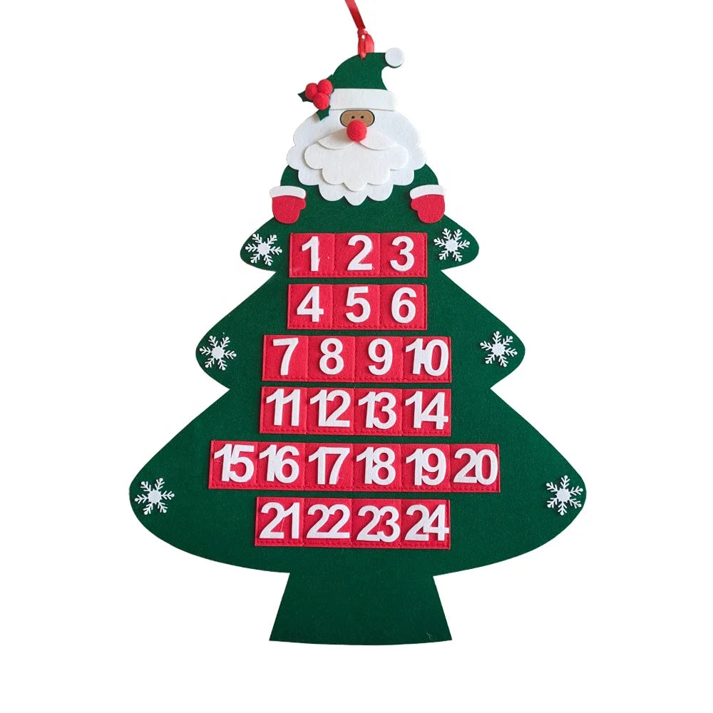 Customized 24 Days Pockets Countdown Felt Christmas Tree Felt Advent Calendar  With Ornaments for Home