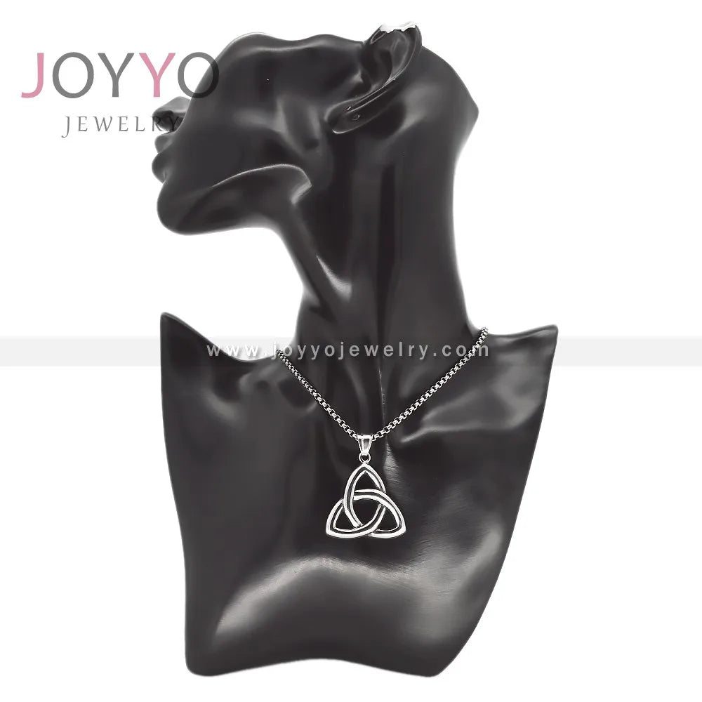 Irish Symbol Eternal Silver Celtic Knot Charms Triangle Shape Stainless Steel Necklace Pendant for Men Women