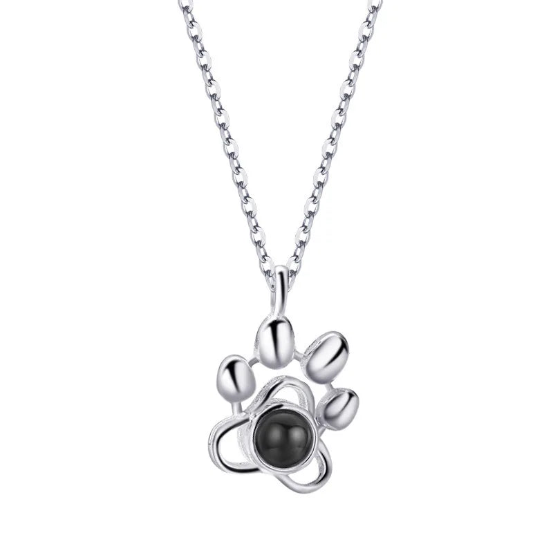 Pet Dog Print Pendant Charms Necklace Gold Plated Tiny Cat Paw Projection Necklace