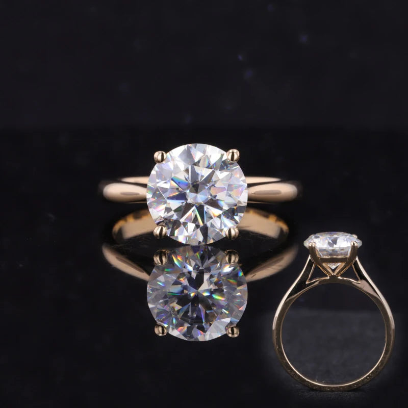 Solid Gold 4 Prong Wedding Band 9mm Synthetic Stone Diamond Ring Moissanite Engagement Rings for Women