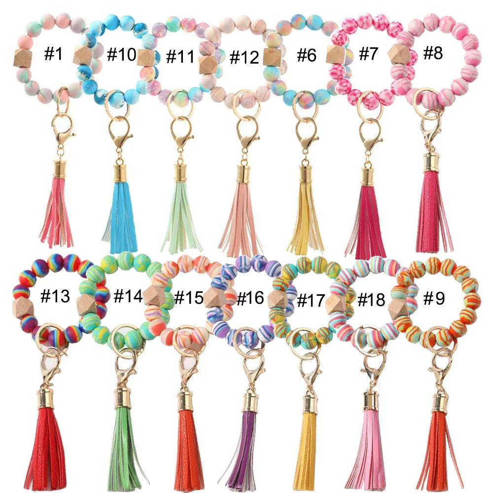 Wristlet Hands-Free Rubber Silicone Beaded Bangle Valentine Gift Bracelet for Her Cardholder