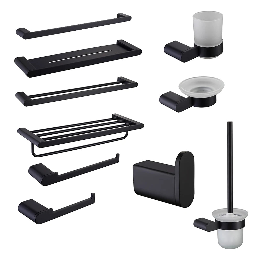 Wall Mounted Bathroom Accessory Set Black Brushed Stainless Steel Holder for Toilet Paper Modern Design Style for Hotels