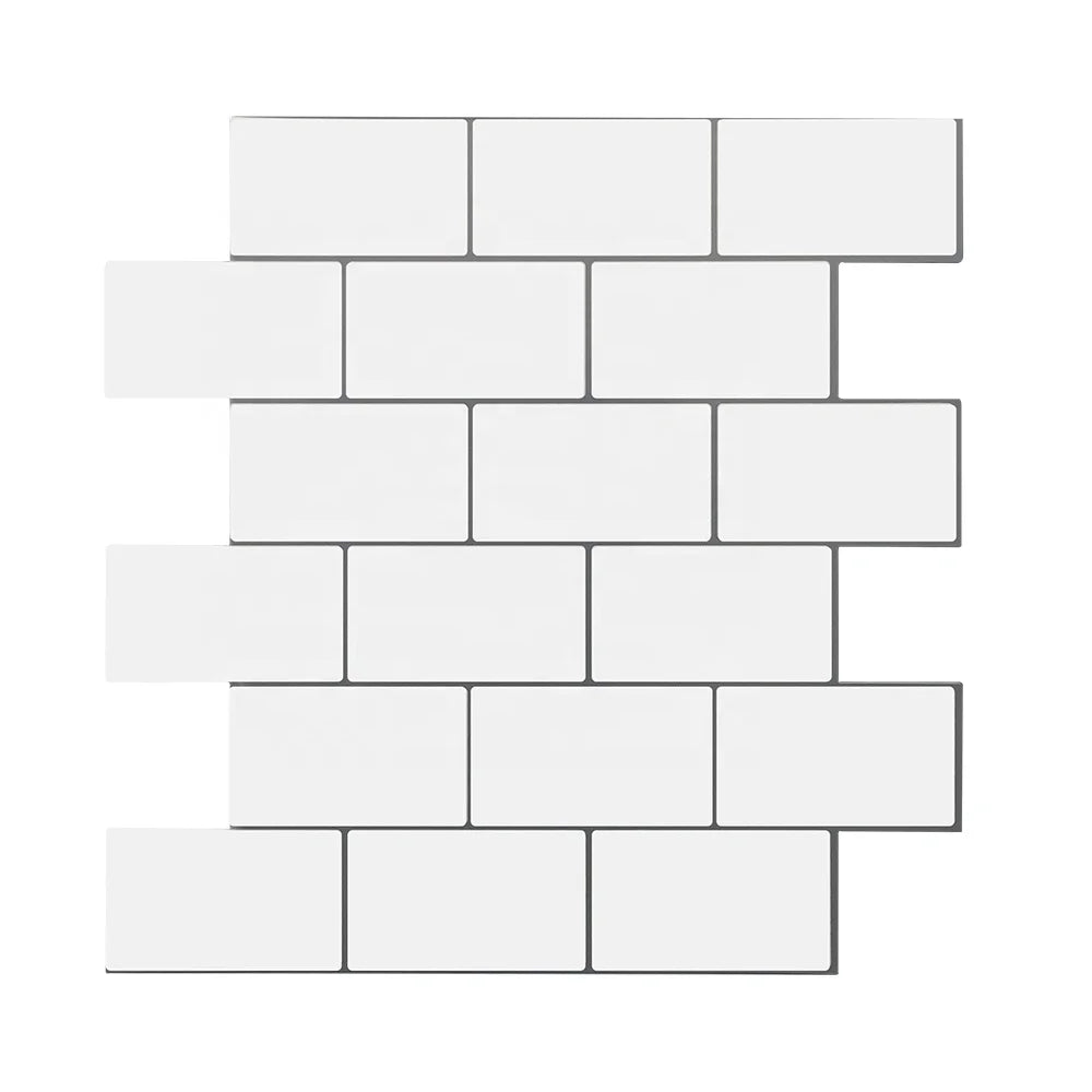 Home Art Wall Tiles 3D Effect Mosaics Sticker 12*12 Inch Light Grey Grout Brick Wall Tiles Waterproof for Bathroom Kitchen
