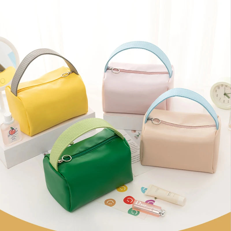 Portable Cosmetic Case Waterproof PU Organizer Student Makeup Bags Travel Toiletry Bag Candy Color Leather Cosmetic Bag