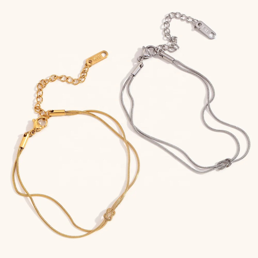 Dingran Fashion Accessories Designer Tarnish Free Double Layer Twisted Snake Chain Bracelets Gold Plated Couple Jewelry