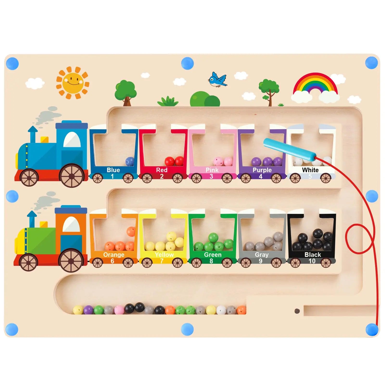 Toddler Montessori Magnetic Color and Number Maze Toys Wooden Kids Busy Board Magnetic Balls Toys
