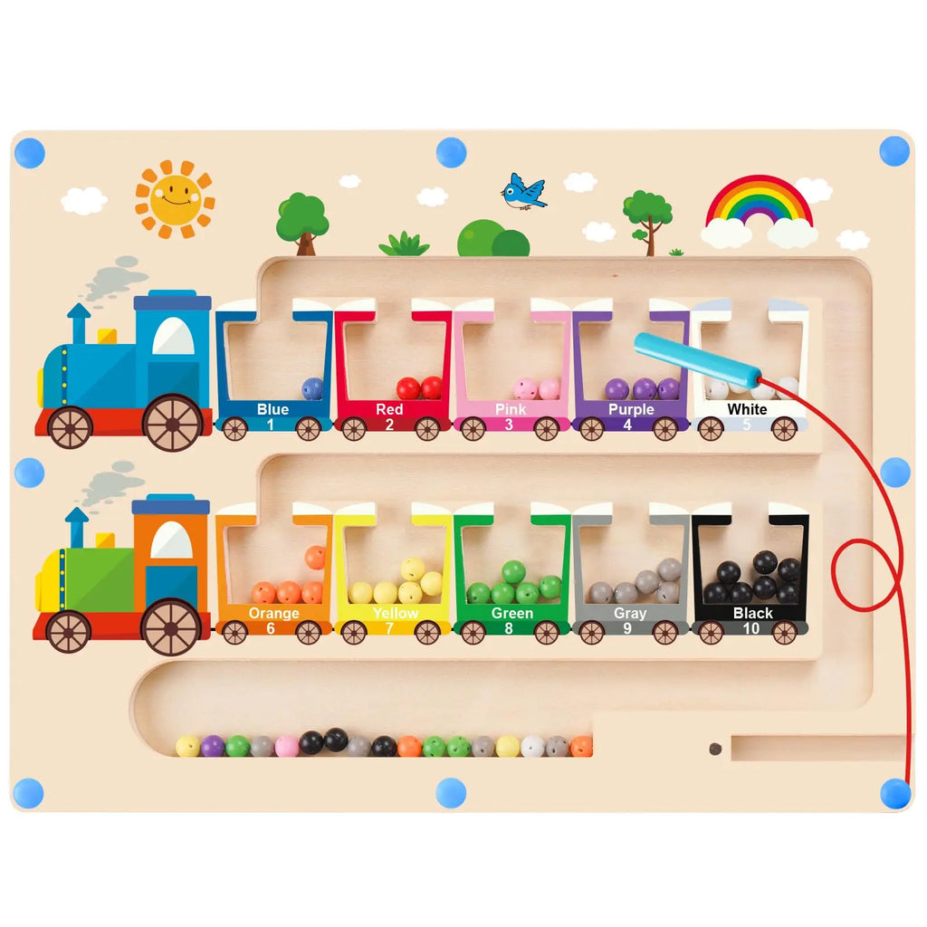 Toddler Montessori Magnetic Color and Number Maze Toys Wooden Kids Busy Board Magnetic Balls Toys