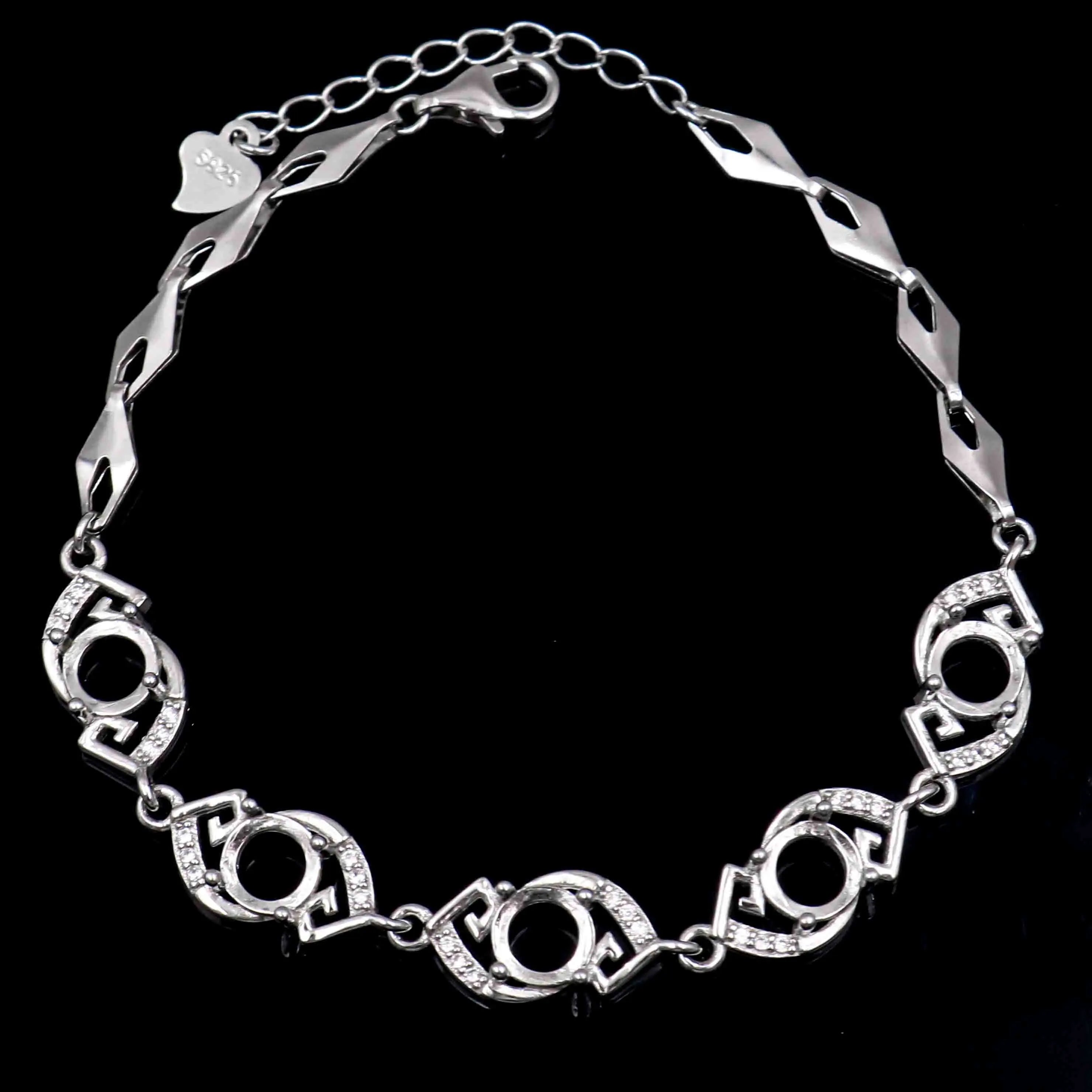 Sterling Silver 6*6mm Semi Mount Bracelet Empty Support Blank Claws Setting S925 Mountain Base Without Main Stone for Inlay DIY