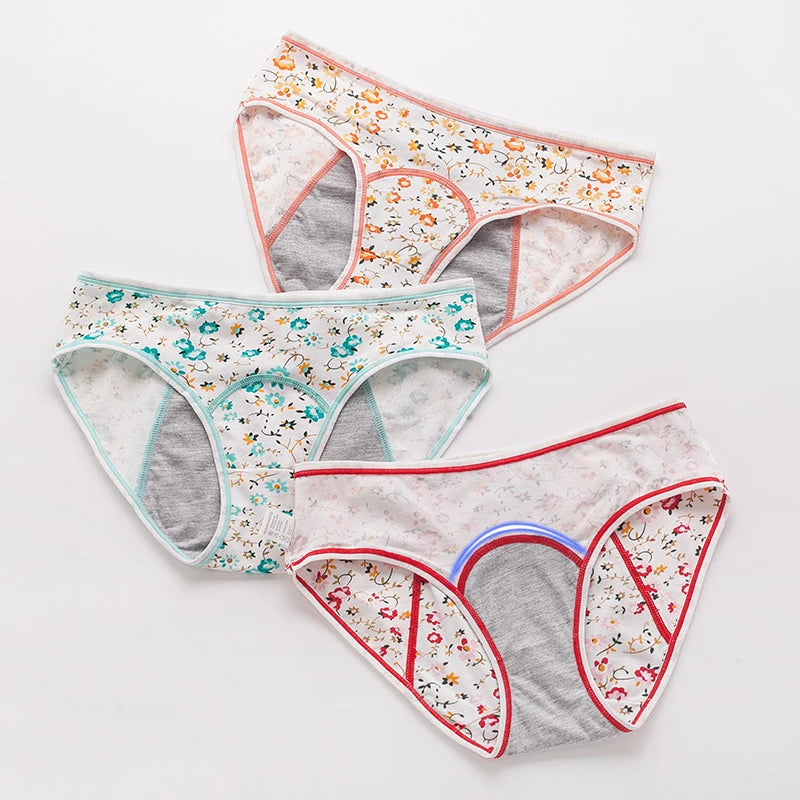 Young Girl Floral Printing Cotton 3 Layers Reusable Panty Teen Leakproof Panties Period Menstrual Panti