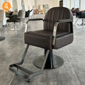Contemporary Brown Leather Salon Chair With Metal Armrests and Hydraulic Base