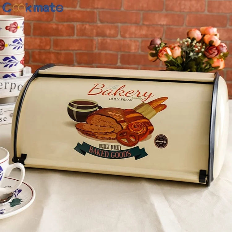 Hot Sale Metal Roll Top Bread Storage Bread Box for Kitchen