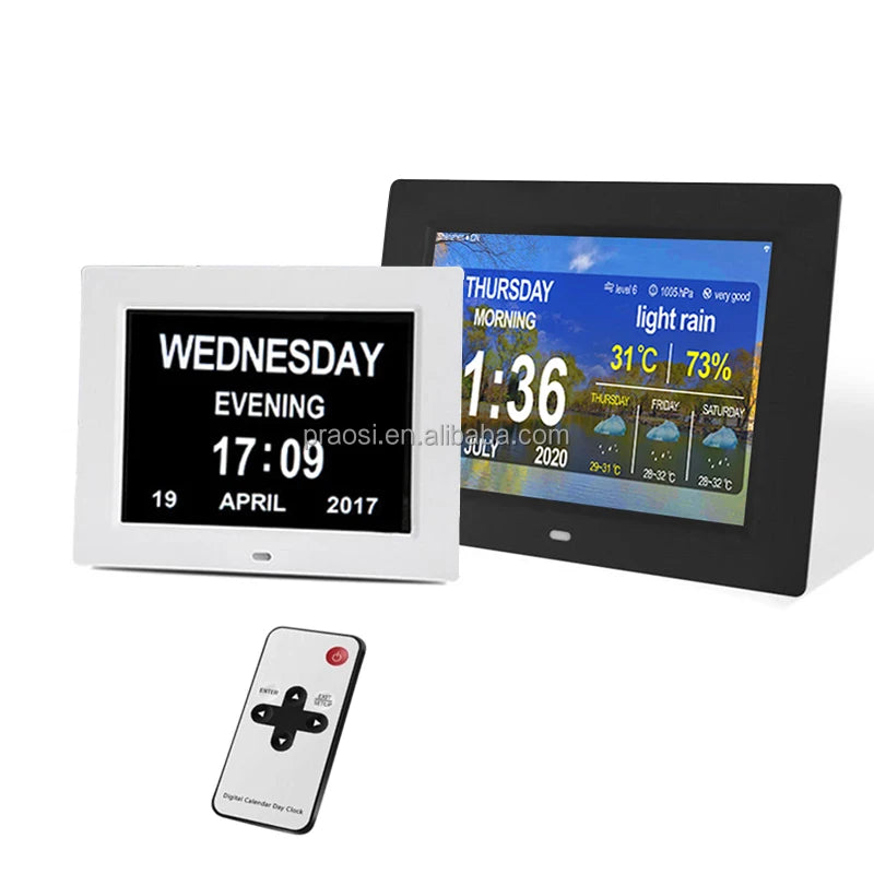8-Inch Digital Dementia Clock Weather Station Large LCD Display Remote Control Simple Wall Clock Design for Elderly for