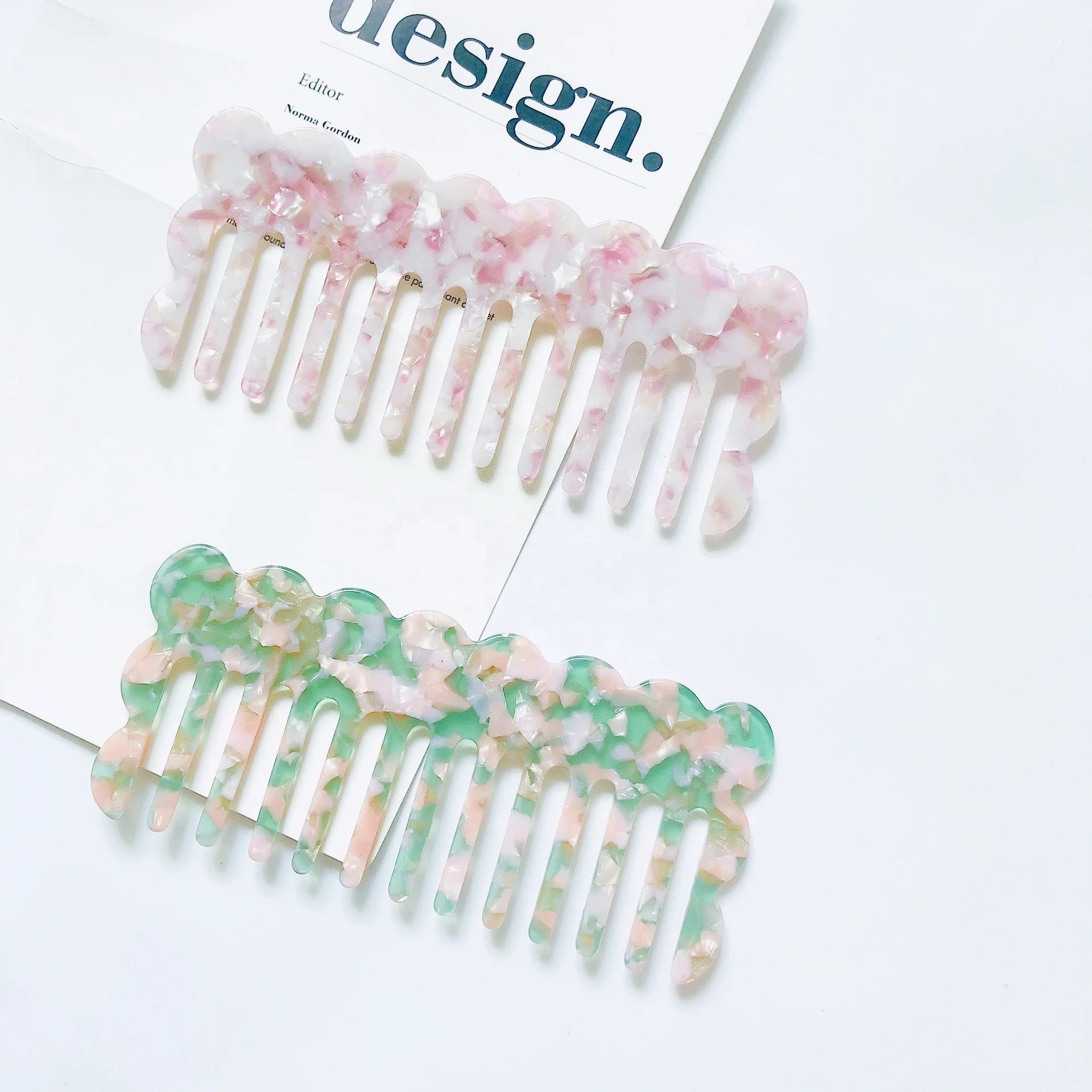 Wholesale Custom Laser Wave Edge Mold Eco Friendly Hair Comb Jade Marble Acrylic Resin Plastic Acetate Wide Tooth Combs in Bulk