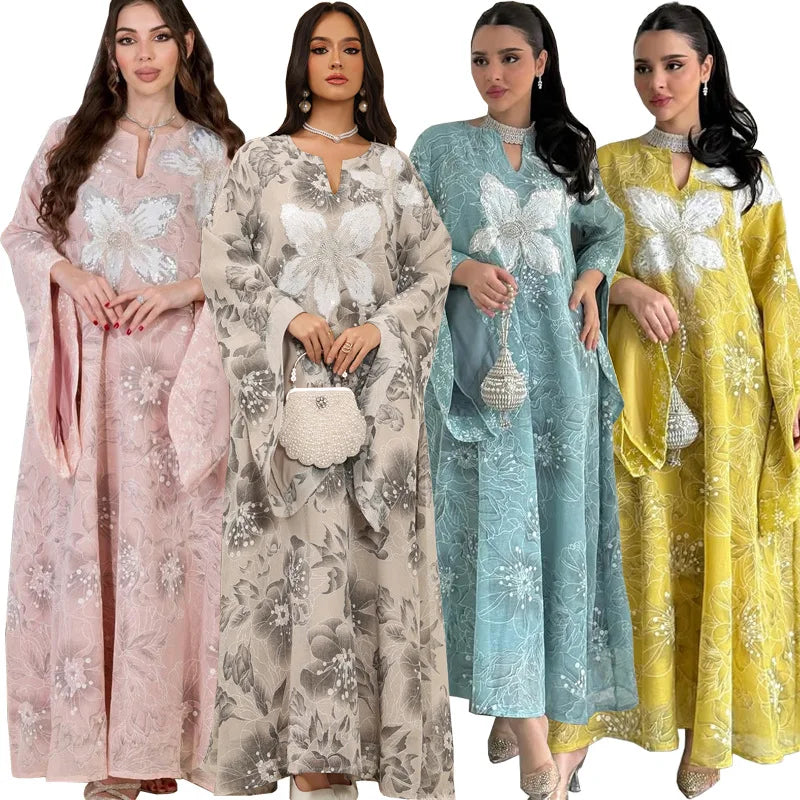 Hot Selling Muslim Long Abaya Muslim Dresses Middle Eastern Robe Sequin Embroidery Long Dress
