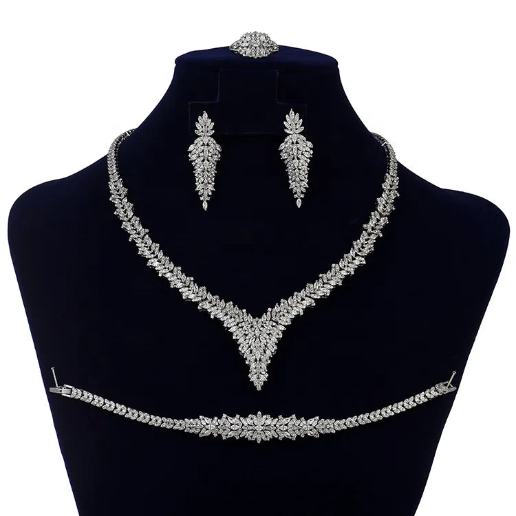 Jewelry Set Echsio  Elegant Luxury Wedding Bridal Necklace Earrings Ring and Bracelet Jewelry Set Party CN1443 Conjunto De Joyas