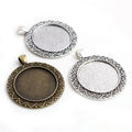 30mm Inner Size Antique Silver Plated Bronze Cabochon Blank Base Tray Setting Charms Pendant Bezel Trays