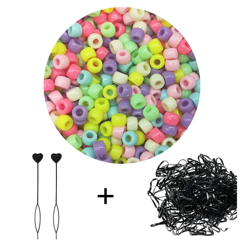 HFOUR 6*9mm 3D Bucket African Wig Dirty Braid Hair Ring Big Hole Acrylic Beads Mixed Color for DIY Box