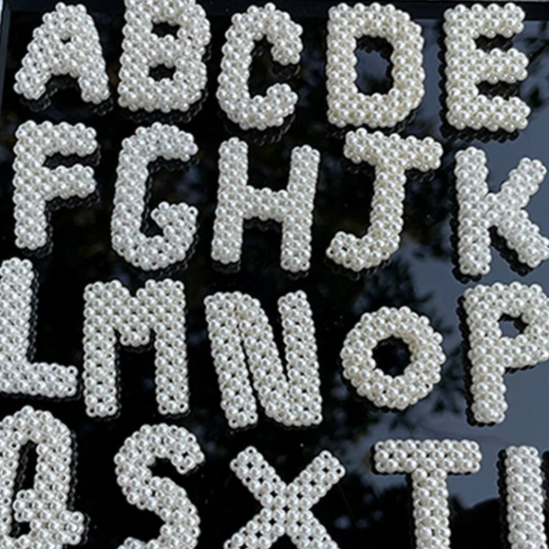 Handmade Embroidered Fabric Decorative Letter Pearl Beaded Patches Fancy Accessories for Clothing and Hats PVC Style Blank