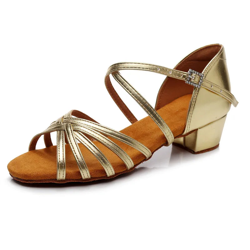 Female Adult Fashion High Heels Ballroom & Latin Dance Shoes Medium Heels Canvas Lining Show Dancing Skin Color