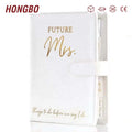 Elegant A5 Loose-Leaf Spiral Leather Book with Printed Gold Foil on Fabric Covers Business Style Organizer for Bride Gift