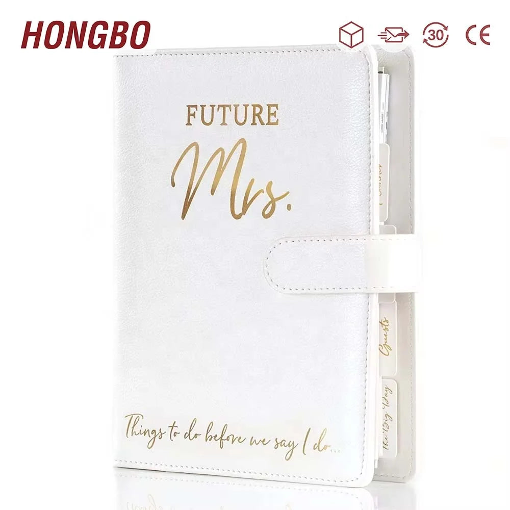 Elegant A5 Loose-Leaf Spiral Leather Book with Printed Gold Foil on Fabric Covers Business Style Organizer for Bride Gift