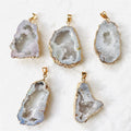 Wholesale Natural Crystal Gemstone Jewelry Gold Plated Agate Geode Slice Pendant Gift